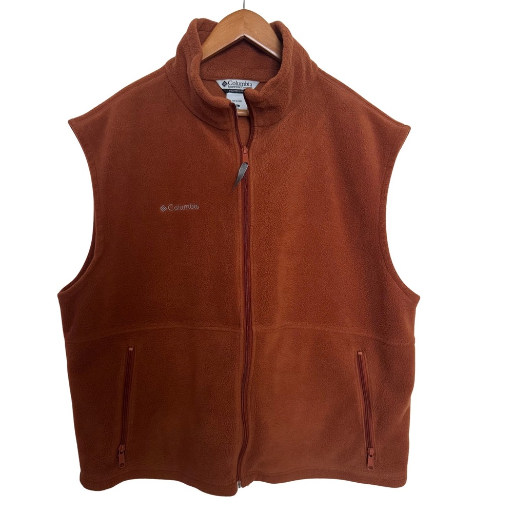 Columbia Steens Mountain Fleece Vest Mens XL Rust Orange Full Zip Soft Warm XL
